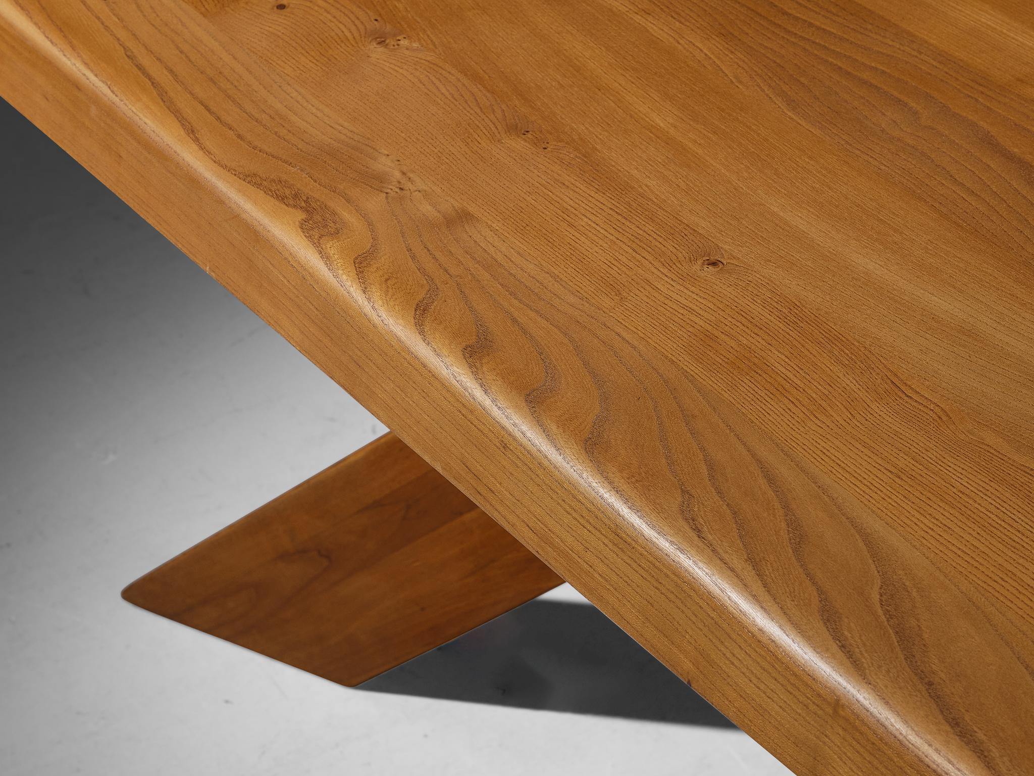 Early Pierre Chapo Aban 'T35D' Dining Table in Solid Elm