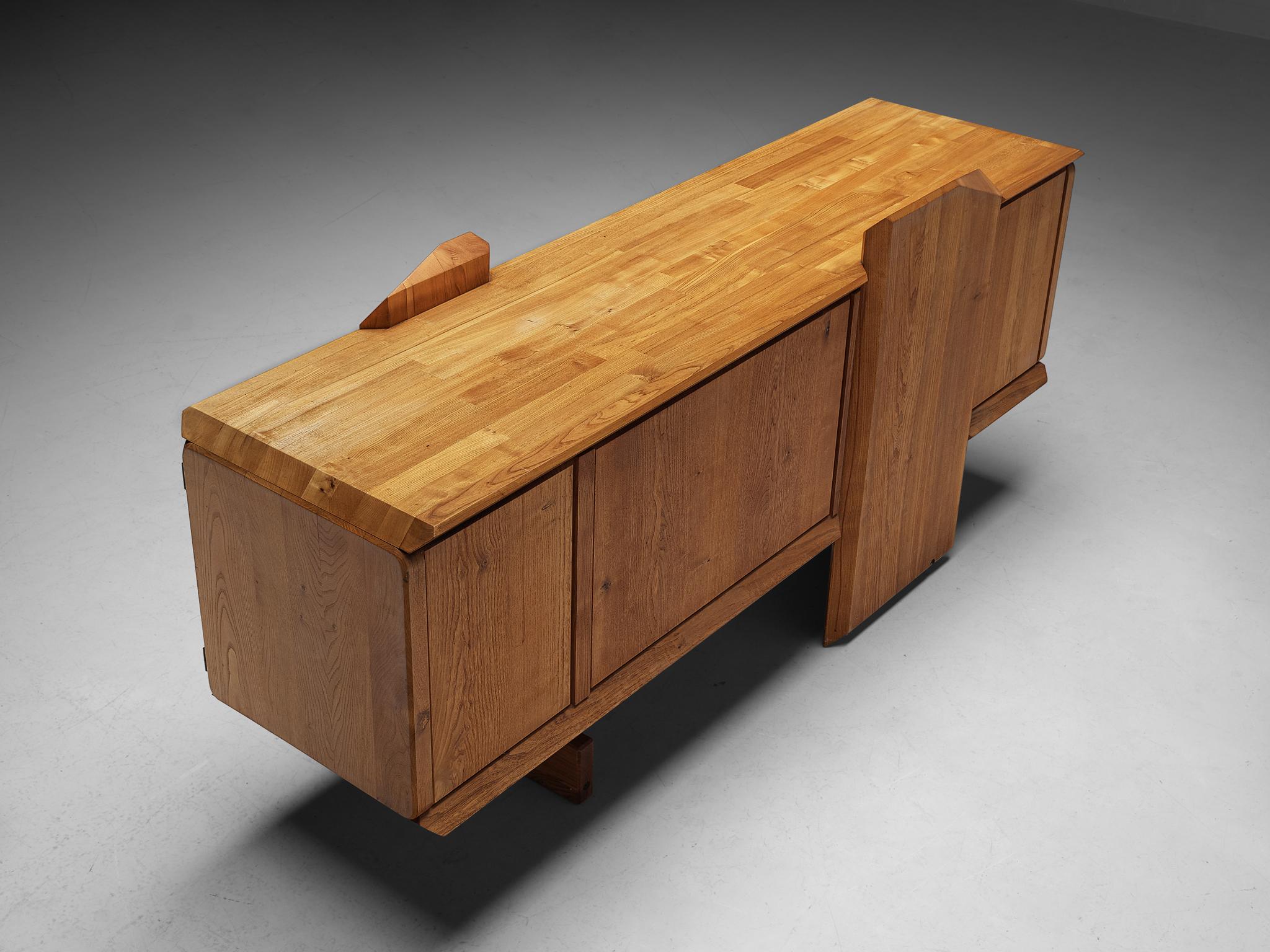 Early Pierre Chapo 'R28' Sideboard in Solid Elm and Brass