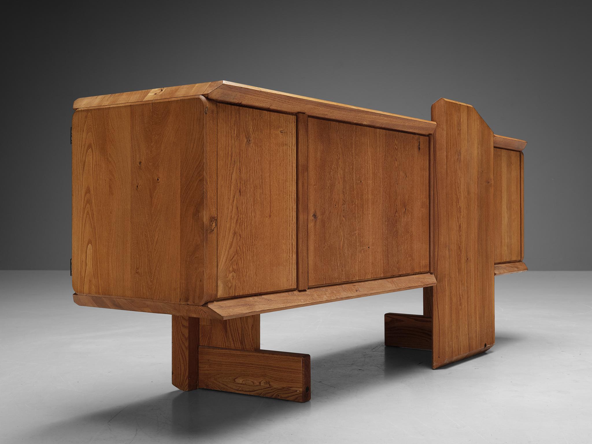 Early Pierre Chapo 'R28' Sideboard in Solid Elm and Brass