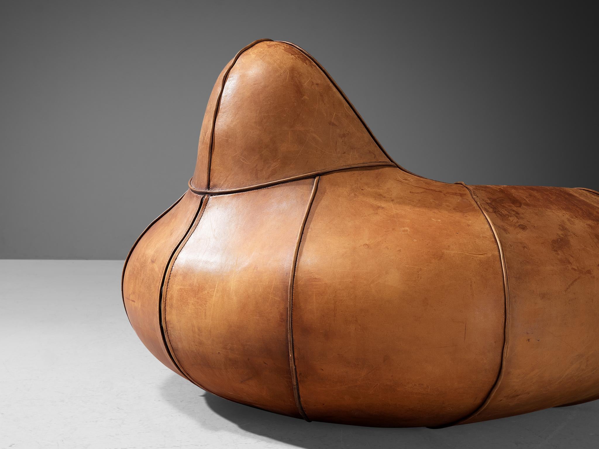 Post-Modern Pair of Bulbous Shaped Lounge Chairs in Cognac Leather