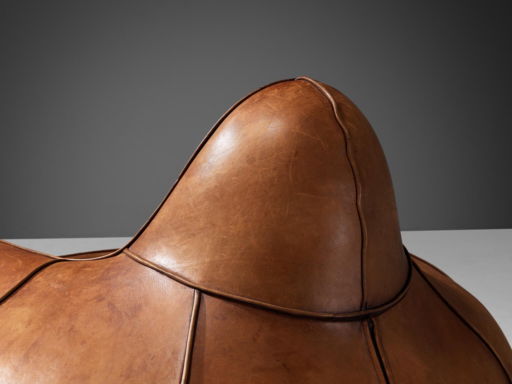 Post-Modern Pair of Bulbous Shaped Lounge Chairs in Cognac Leather