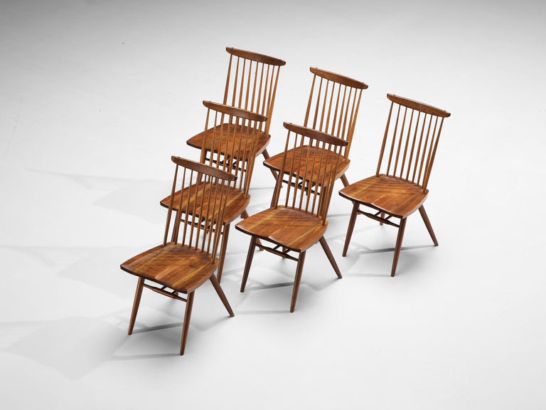 George Nakashima Set of Six 'New' Dining Chairs in American Walnut and Hickory