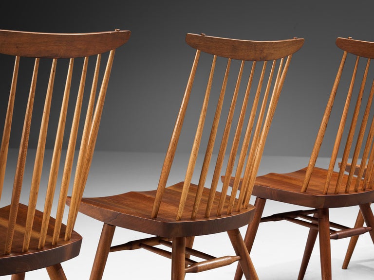 George Nakashima Set of Six 'New' Dining Chairs in American Walnut and Hickory