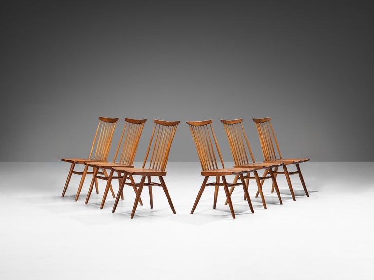 George Nakashima Set of Six 'New' Dining Chairs in American Walnut and Hickory