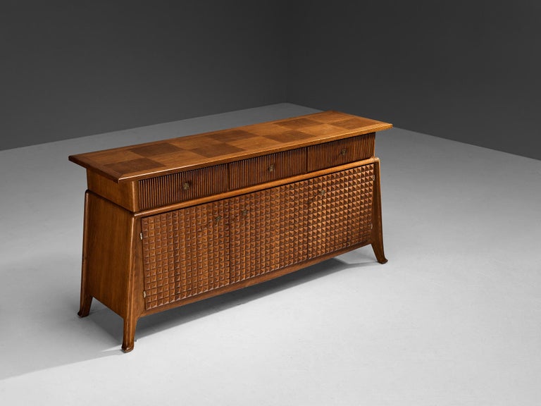 Ernesto Valabrega Sideboard in Stained Oak and Brass