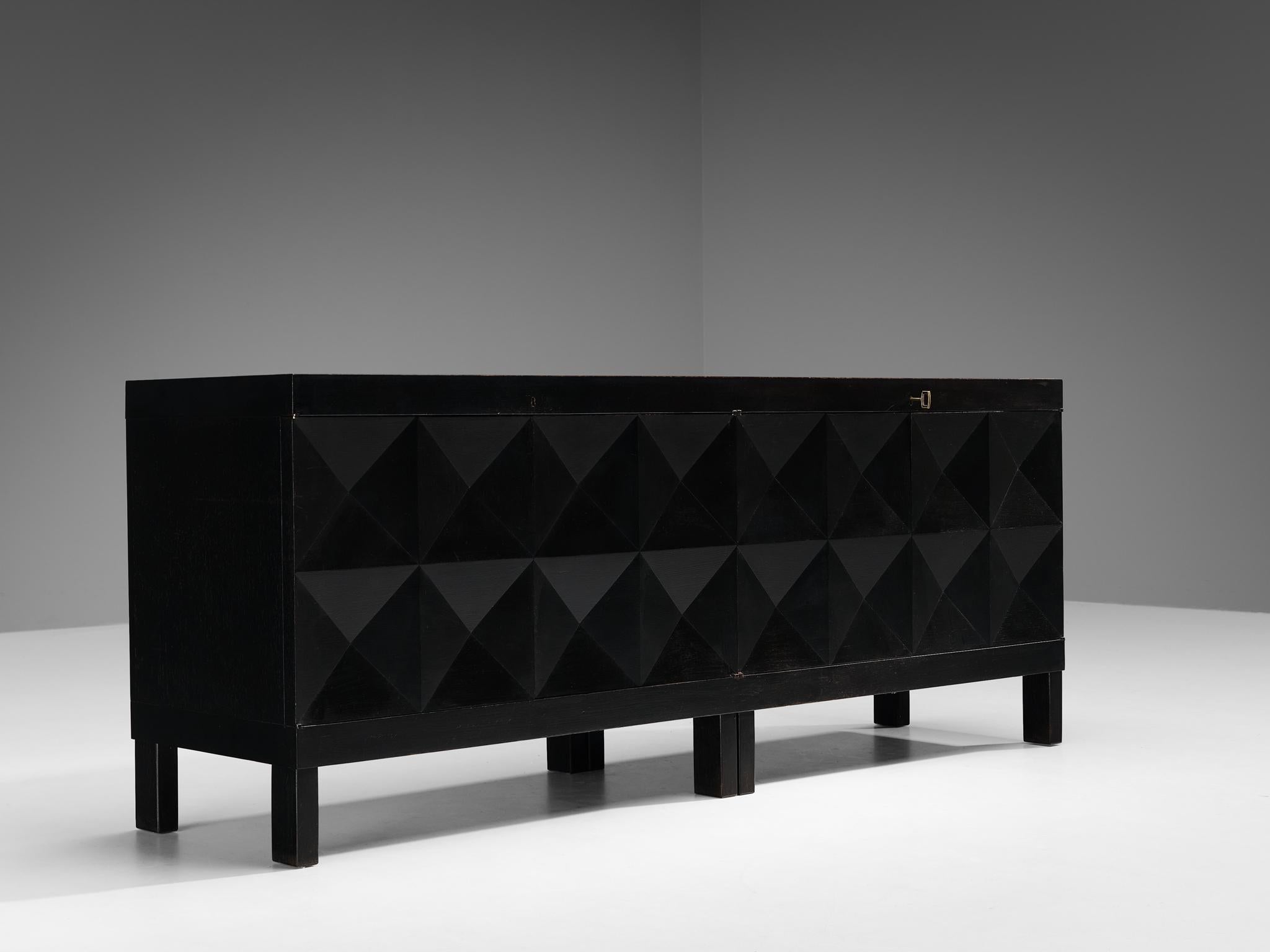 Belgian Brutalist Sideboard in Black Lacquered Oak