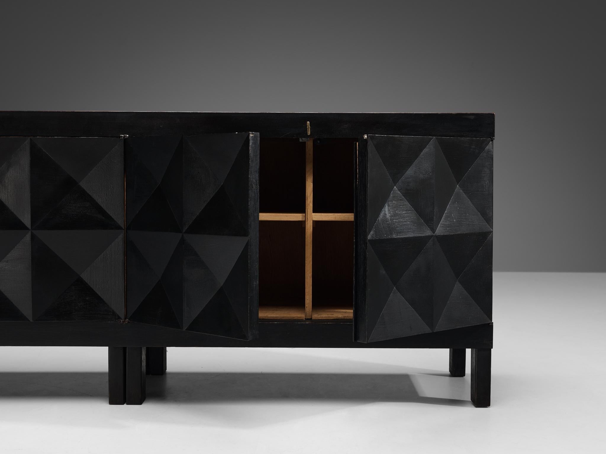 Belgian Brutalist Sideboard in Black Lacquered Oak