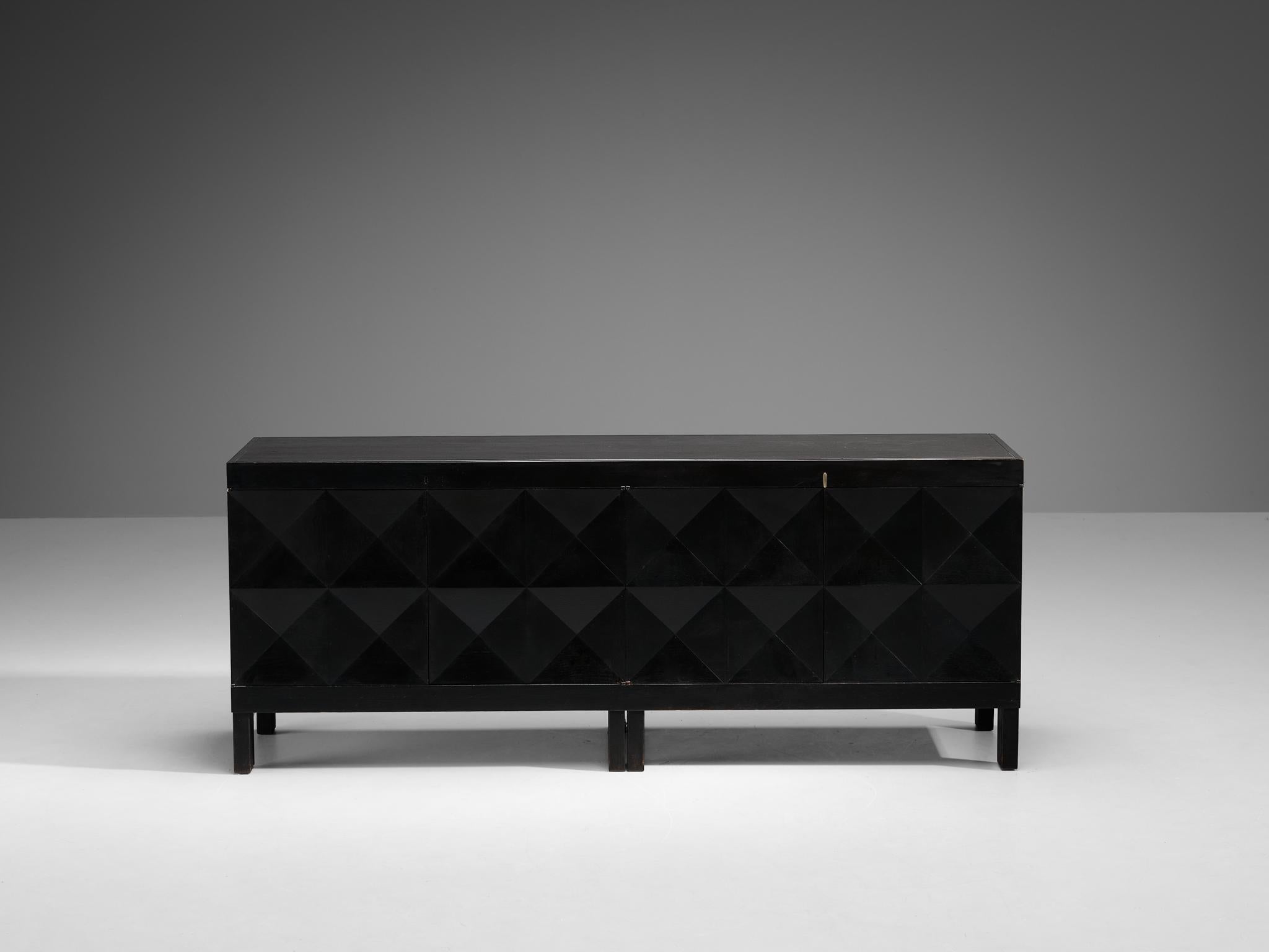 Belgian Brutalist Sideboard in Black Lacquered Oak