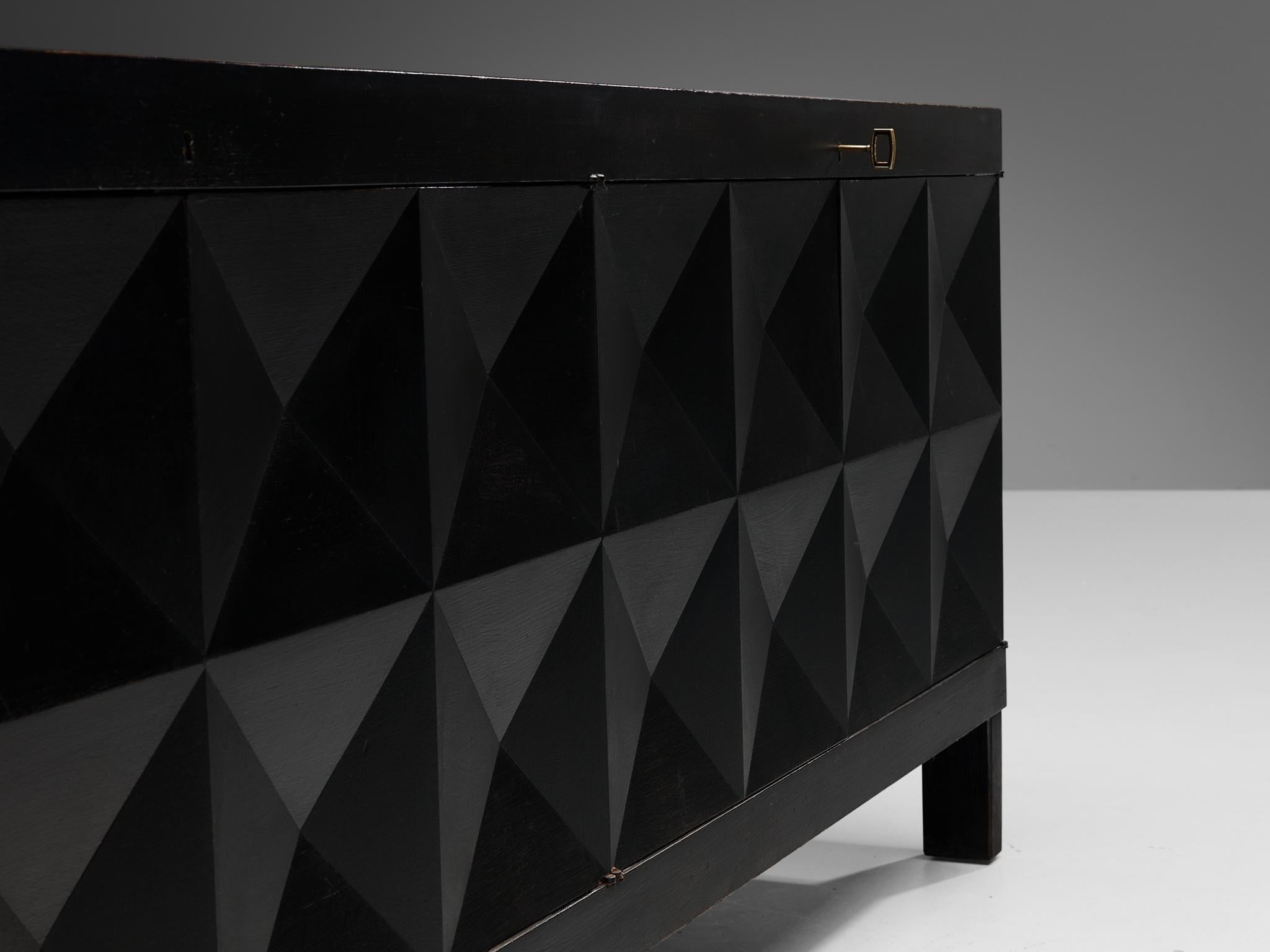 Belgian Brutalist Sideboard in Black Lacquered Oak