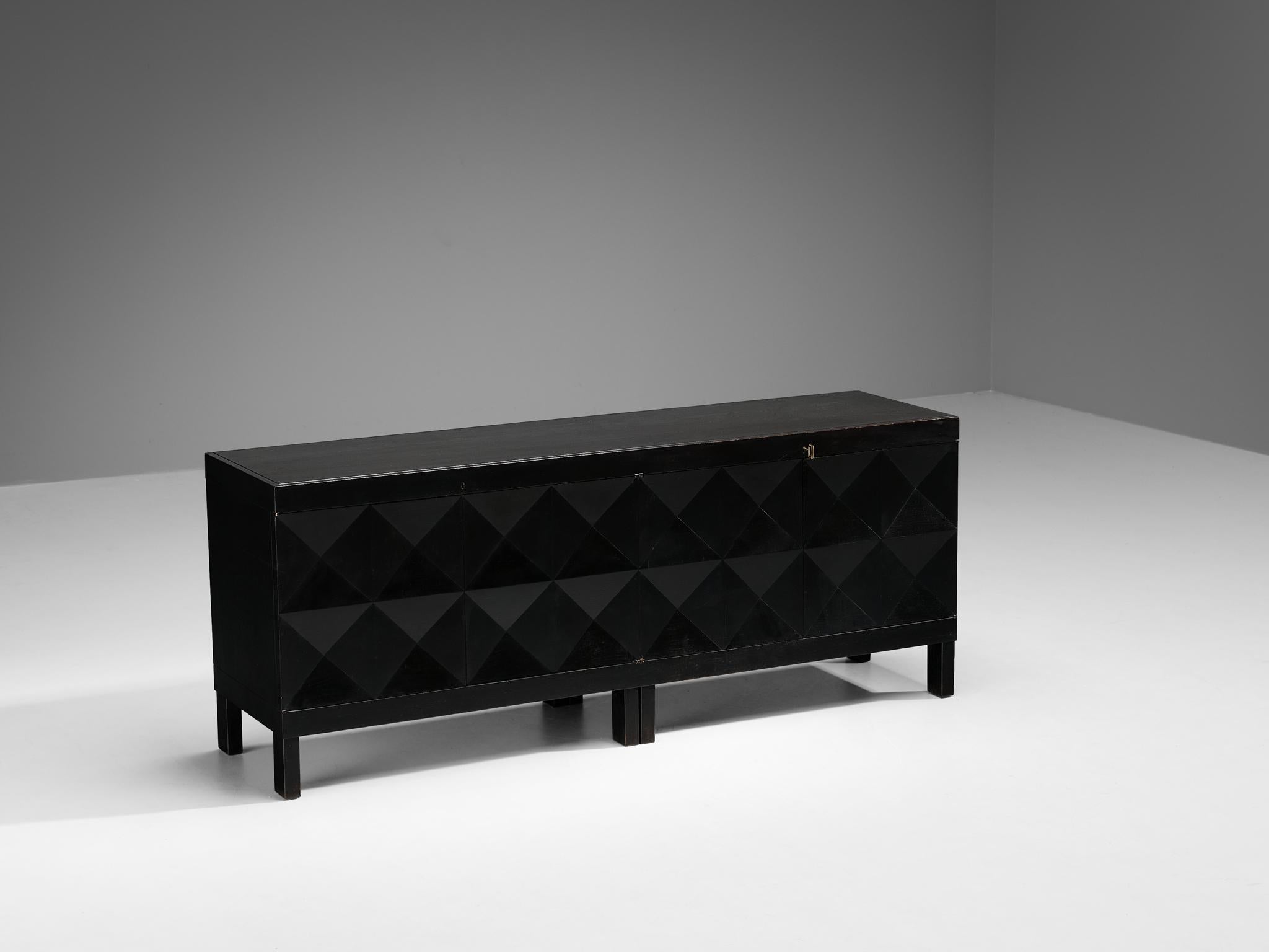 Belgian Brutalist Sideboard in Black Lacquered Oak