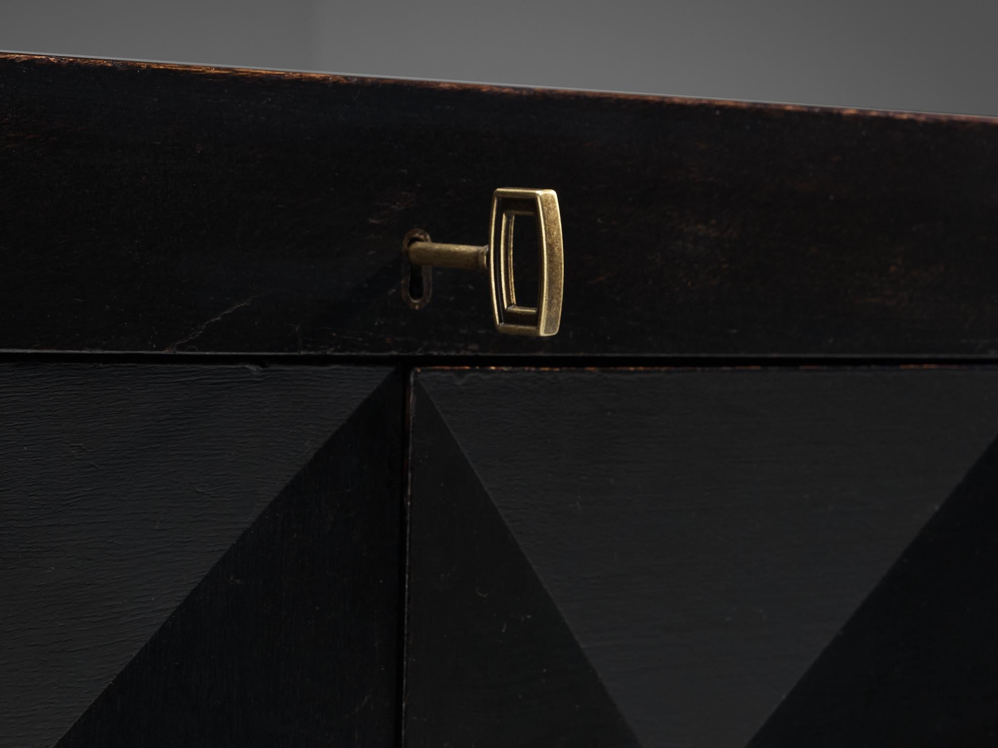 Belgian Brutalist Sideboard in Black Lacquered Oak