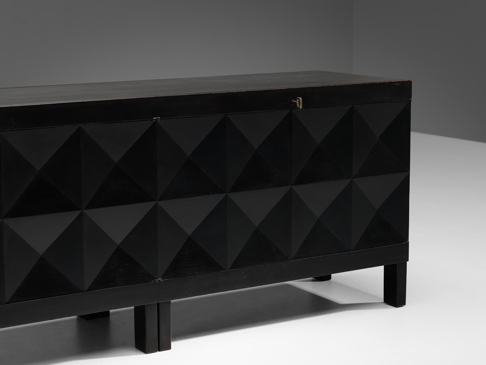 Belgian Brutalist Sideboard in Black Lacquered Oak