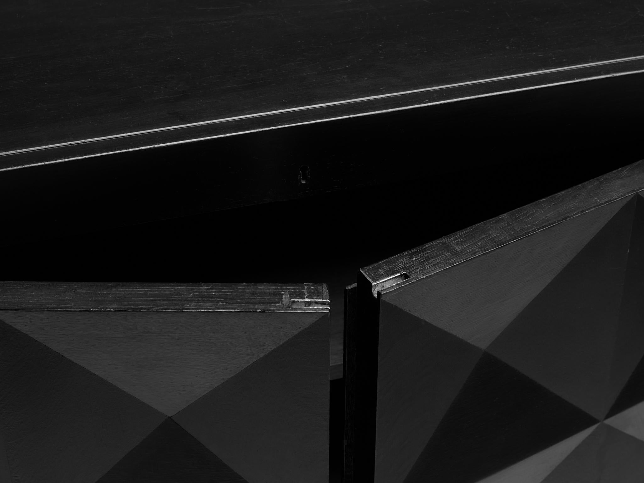 Belgian Brutalist Sideboard in Black Lacquered Oak