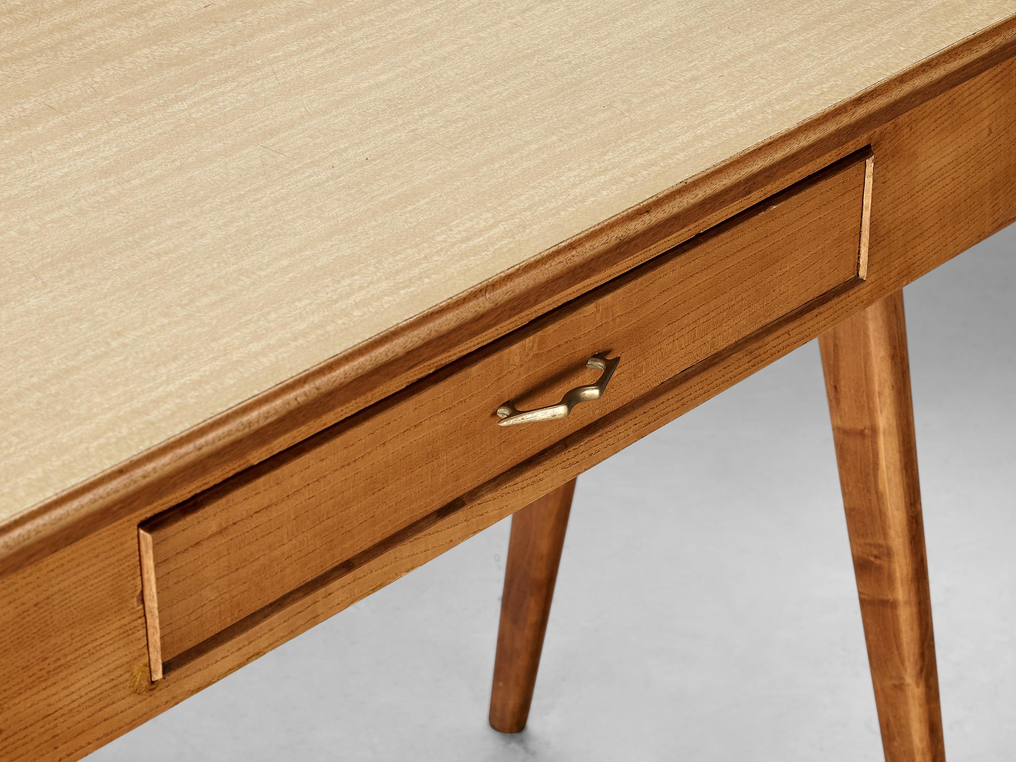 1950s Elegant Italian Small Desk in Ash and Walnut