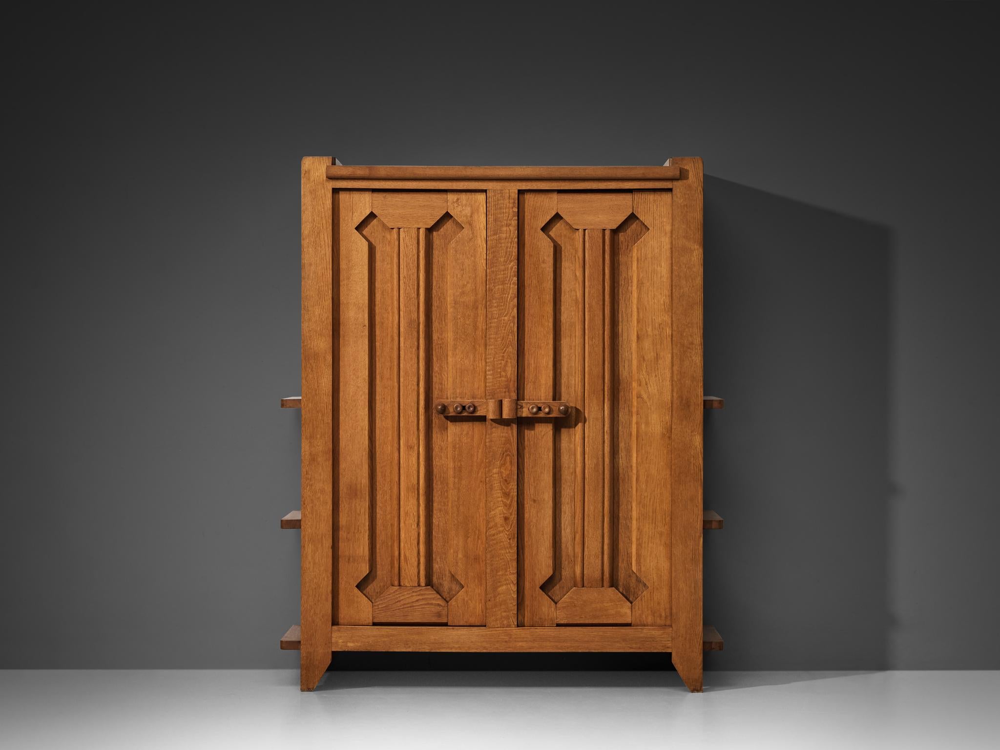 Guillerme & Chambron Highboard with Graphical Doors in Solid Oak