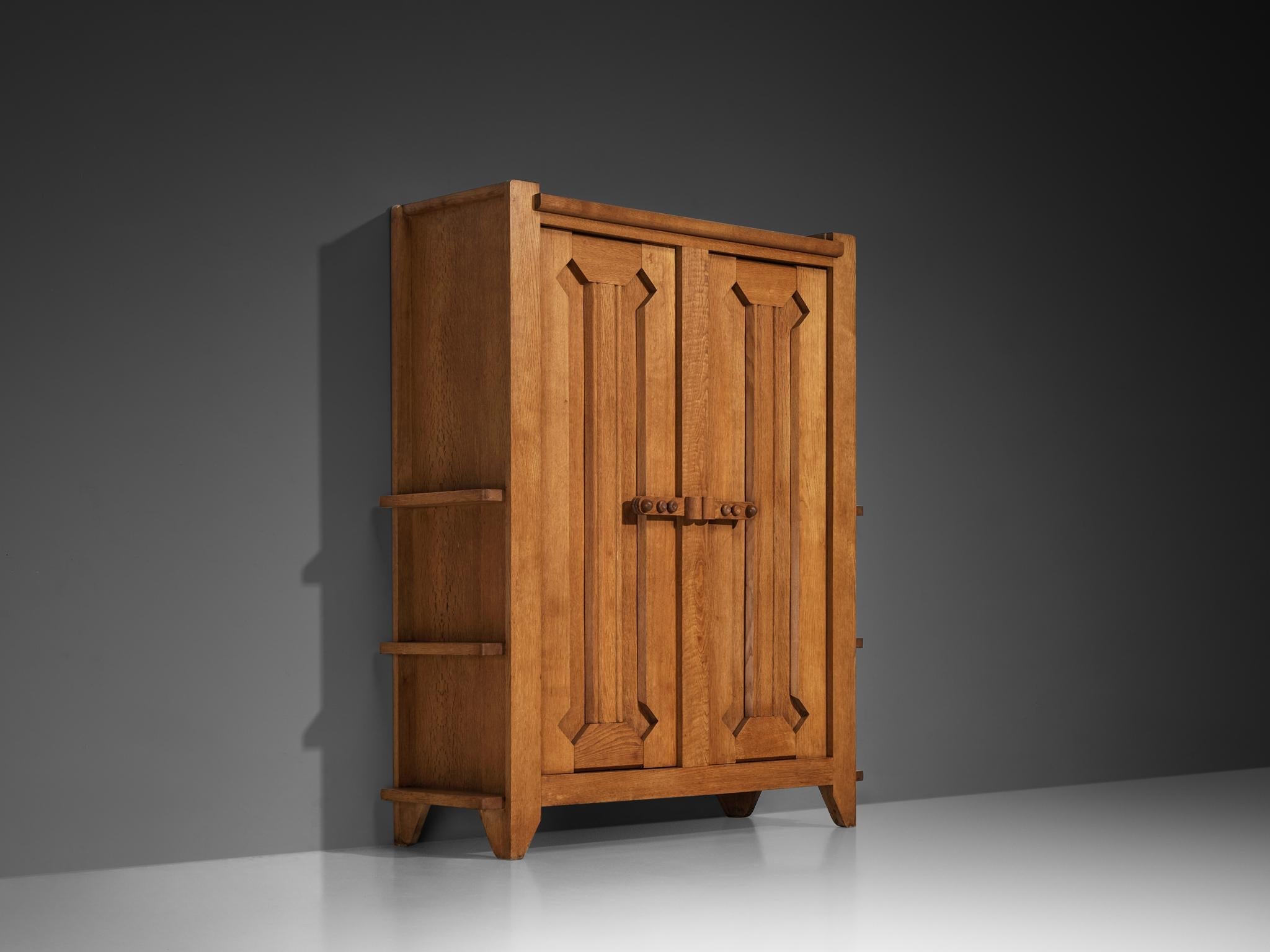 Guillerme & Chambron Highboard with Graphical Doors in Solid Oak