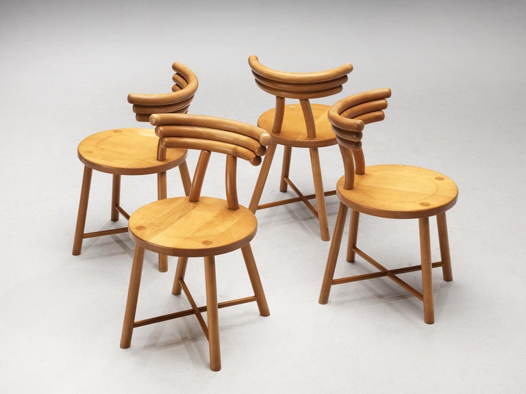 Set of Four Modern Dining Chairs With Round Backrests