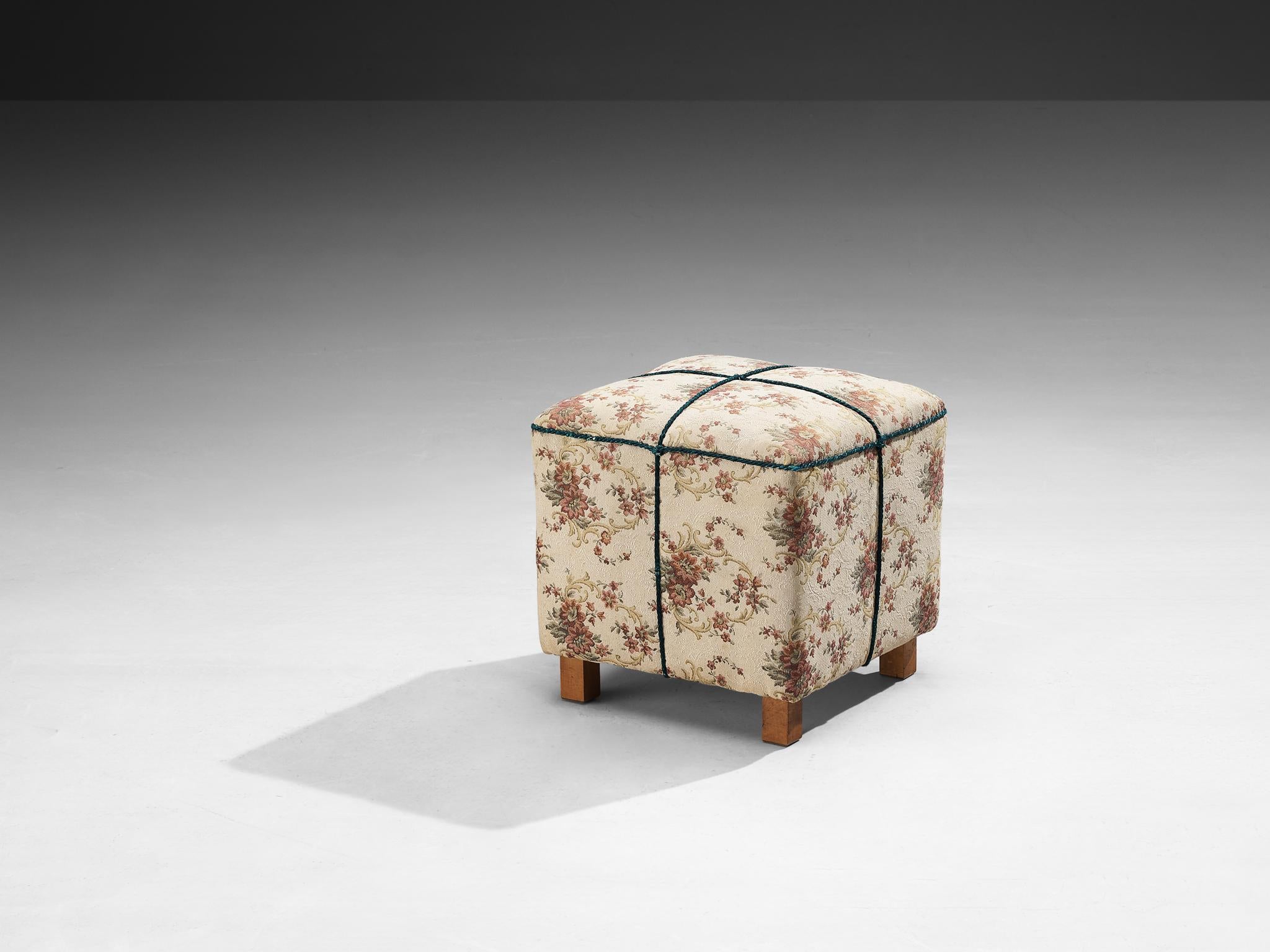 Jindrich Halabala Stool in Decorative Floral Upholstery
