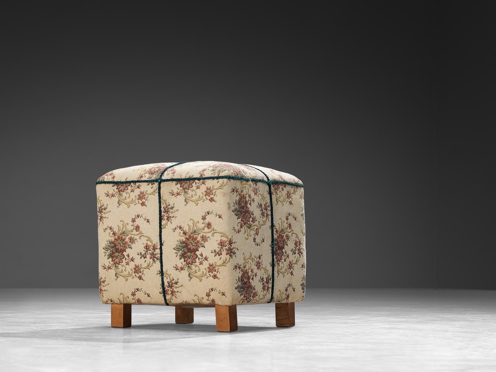 Jindrich Halabala Stool in Decorative Floral Upholstery