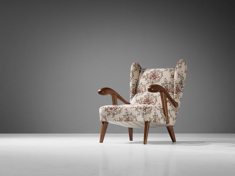 Lounge Chair with Off-White Floral Upholstery