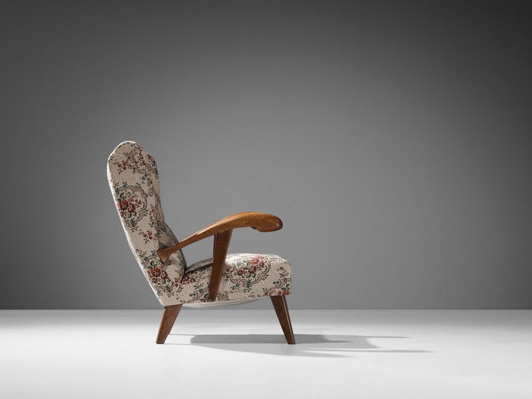Lounge Chair with Off-White Floral Upholstery