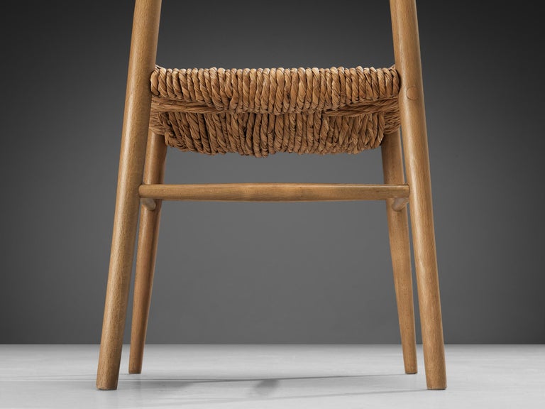 French Pair of Dining Chairs in Wood and Straw