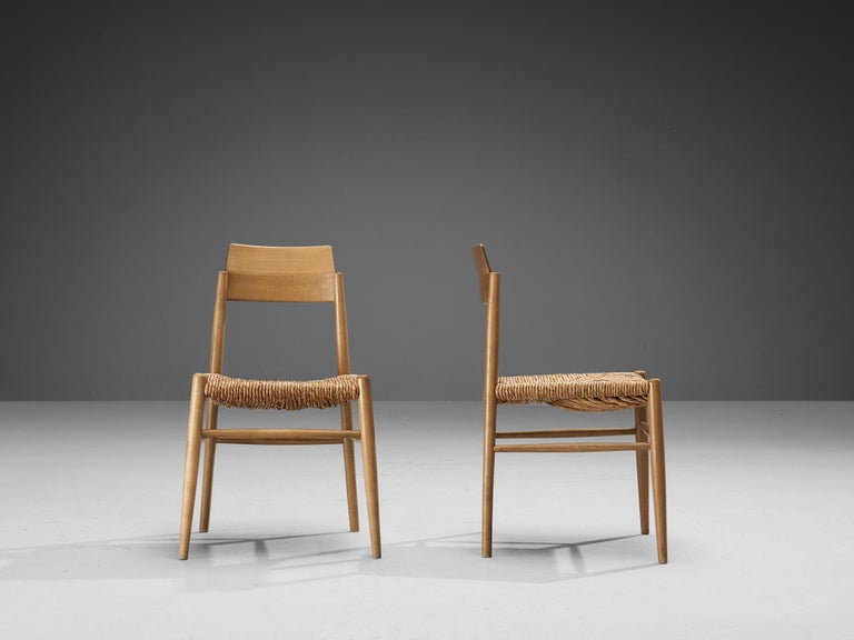 French Pair of Dining Chairs in Wood and Straw