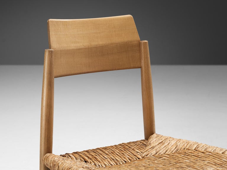 French Pair of Dining Chairs in Wood and Straw