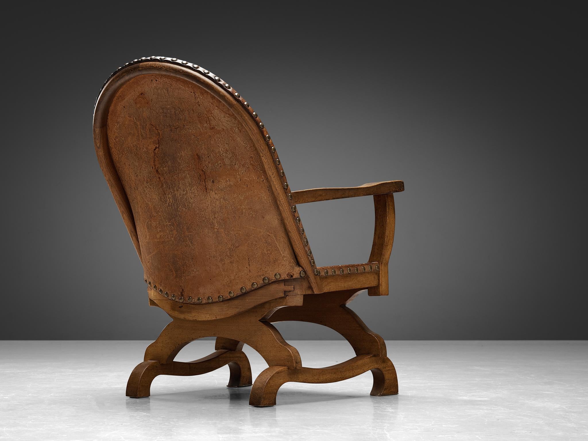 Spanish Armchair in Cognac Leather and Oak