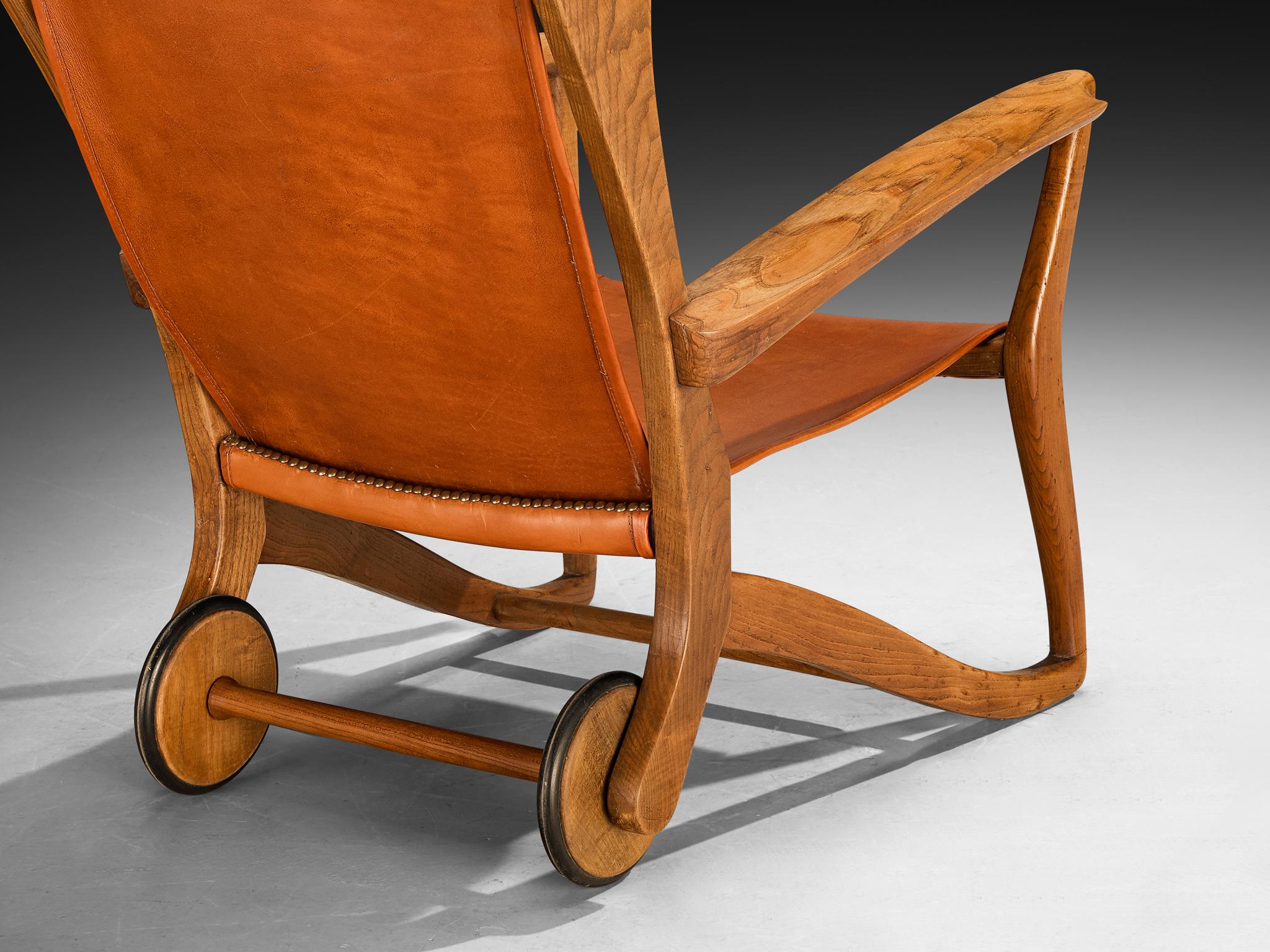 Guglielmo Pecorini Angular Lounge Chairs in Oak and Leather