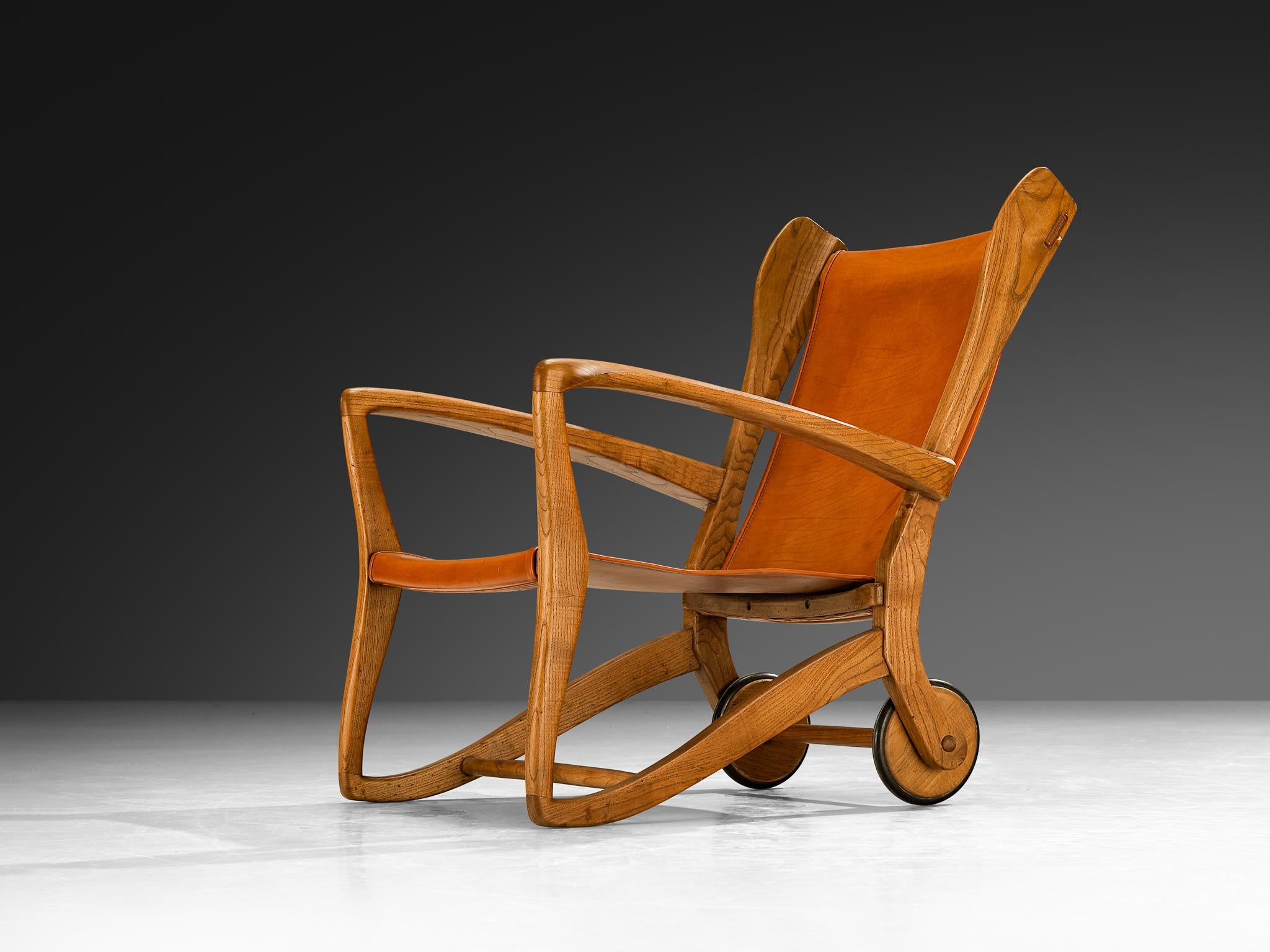 Guglielmo Pecorini Angular Lounge Chairs in Oak and Leather