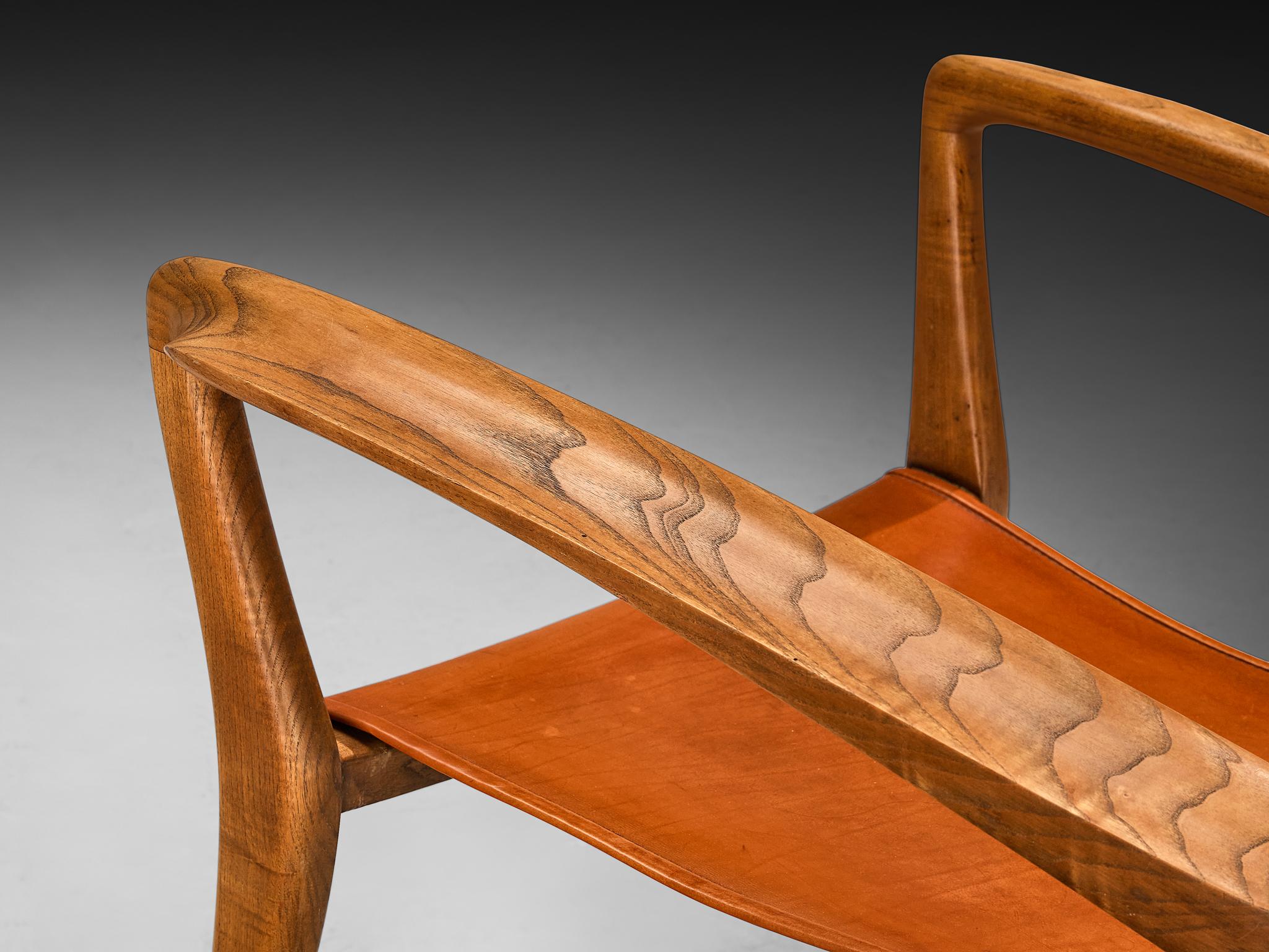 Guglielmo Pecorini Angular Lounge Chairs in Oak and Leather