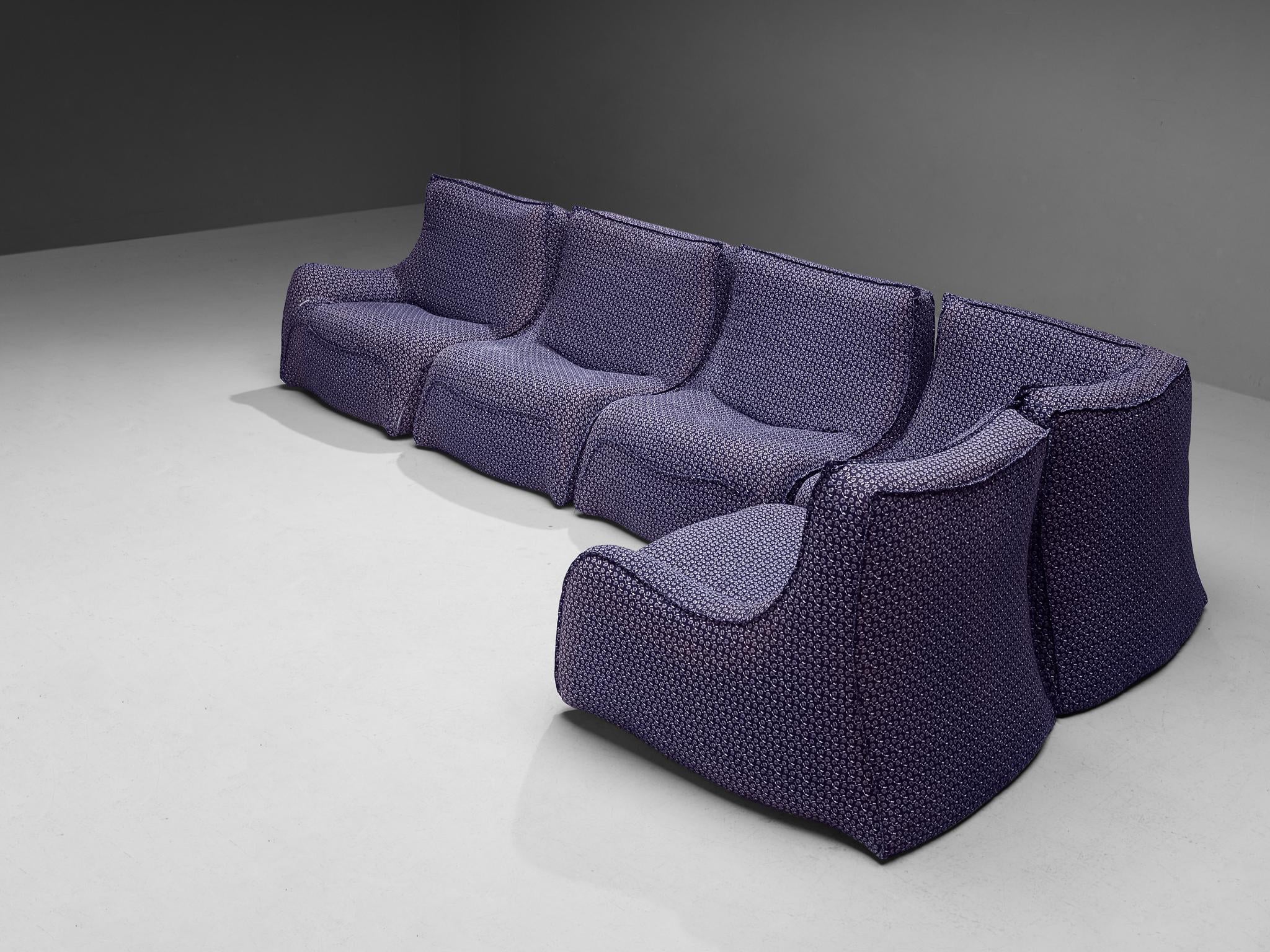 French Post-Modern Sectional Sofa in Purple Upholstery 1970s