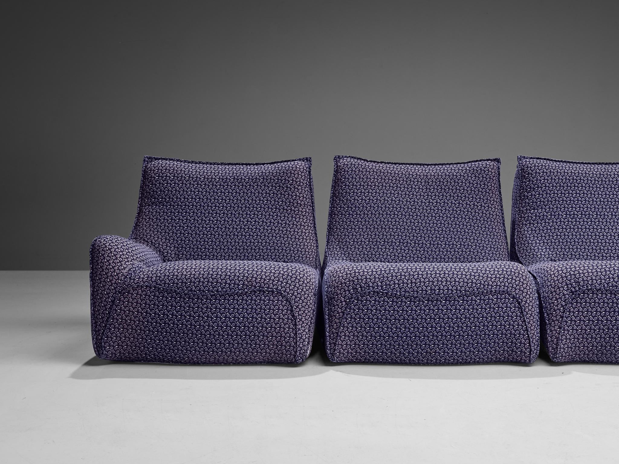 French Post-Modern Sectional Sofa in Purple Upholstery 1970s