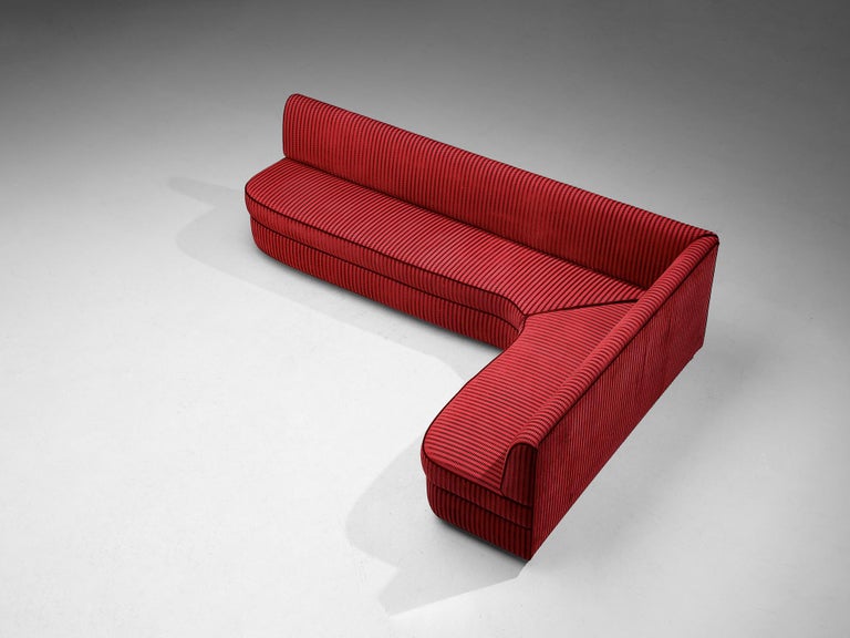 Italian Corner Sofa in Red Upholstery