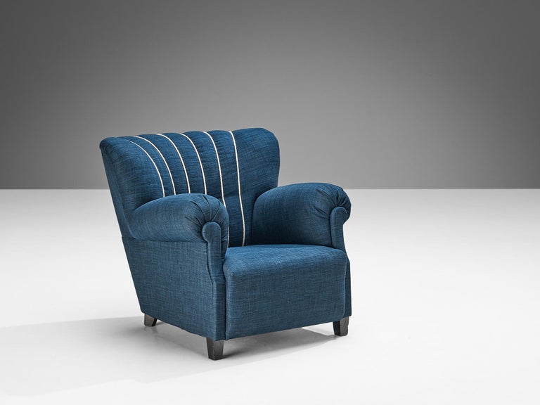 Pair of Art Deco Lounge Chairs in Blue Upholstery