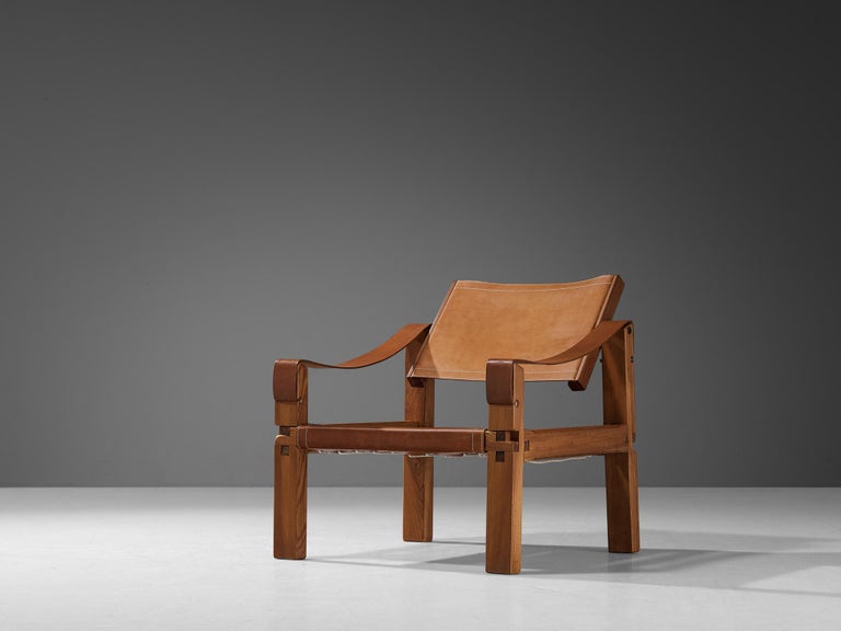 Early Pierre Chapo 'S10X' Armchair in Cognac Leather and Elm