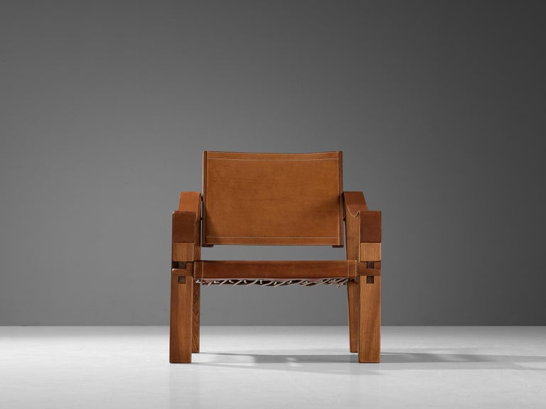 Early Pierre Chapo 'S10X' Armchair in Cognac Leather and Elm