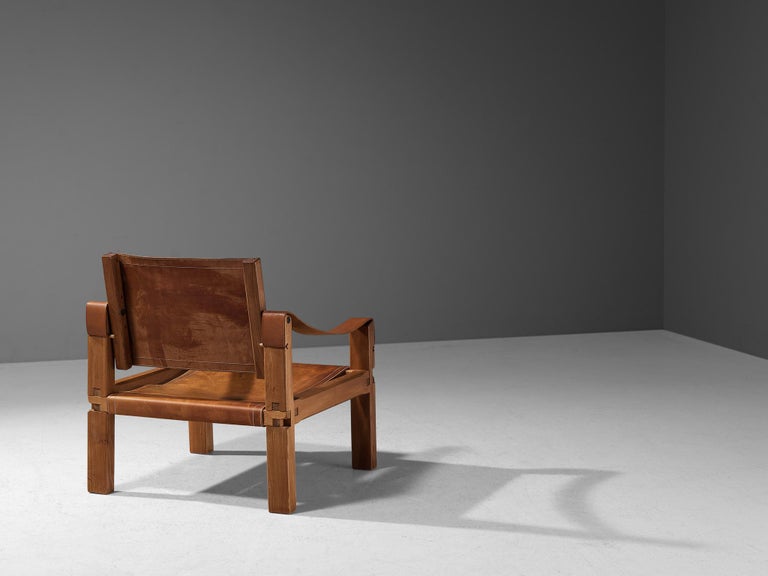 Early Pierre Chapo 'S10X' Armchair in Cognac Leather and Elm