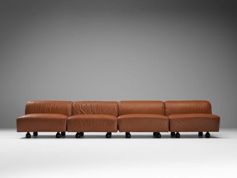 Vico Magistretti for Cassina 'Fiandra' Modular Sofa in Brown Leather