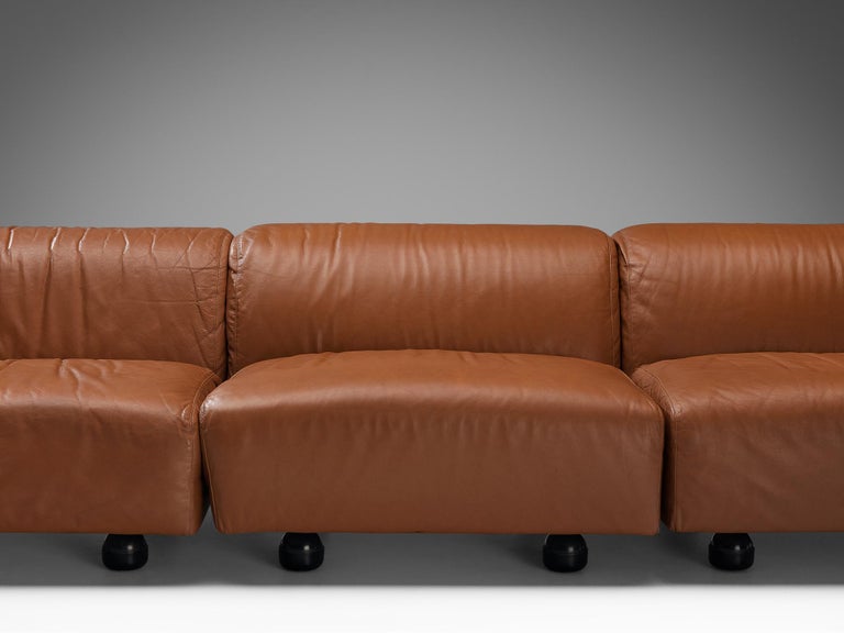 Vico Magistretti for Cassina 'Fiandra' Modular Sofa in Brown Leather