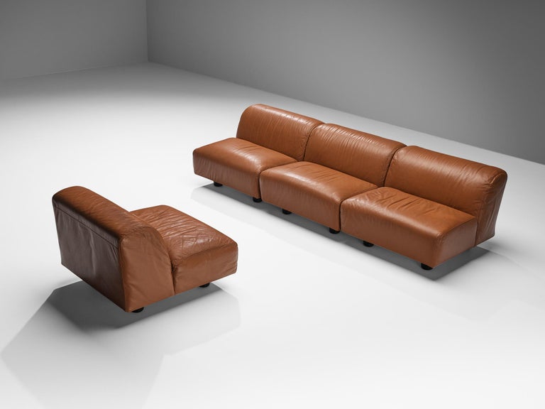 Vico Magistretti for Cassina 'Fiandra' Modular Sofa in Brown Leather