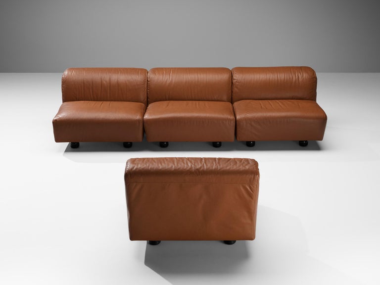 Vico Magistretti for Cassina 'Fiandra' Modular Sofa in Brown Leather