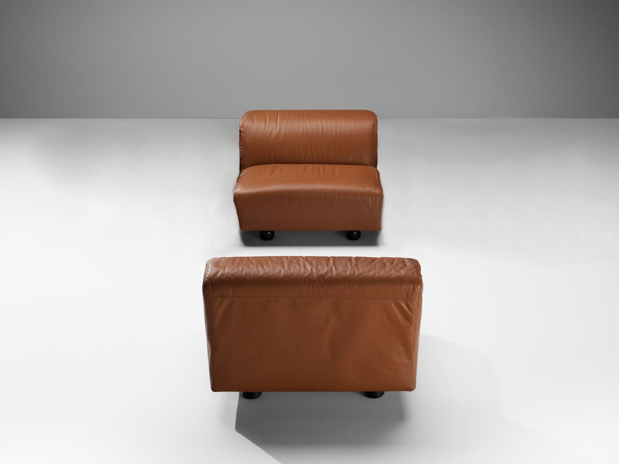 Vico Magistretti for Cassina 'Fiandra' Modular Sofa in Brown Leather