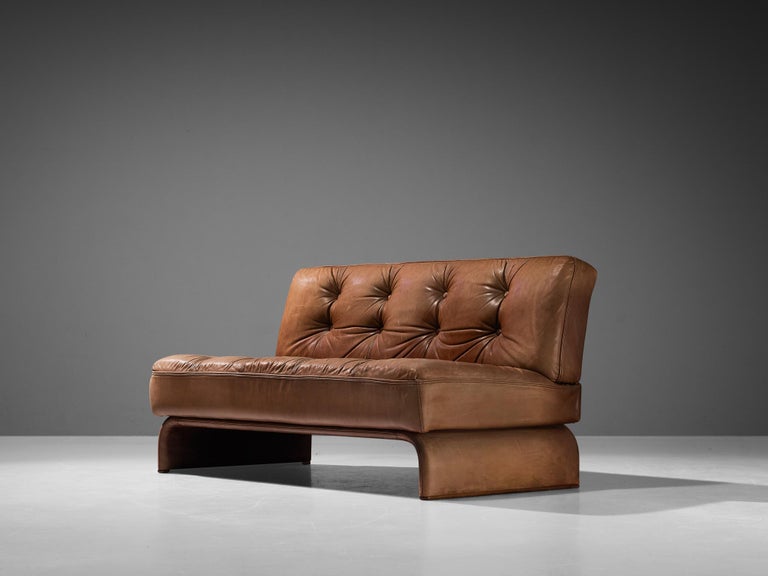 Johannes Spalt for Wittmann 'Constanze' Two-Seat Sofa in Cognac Brown Leather