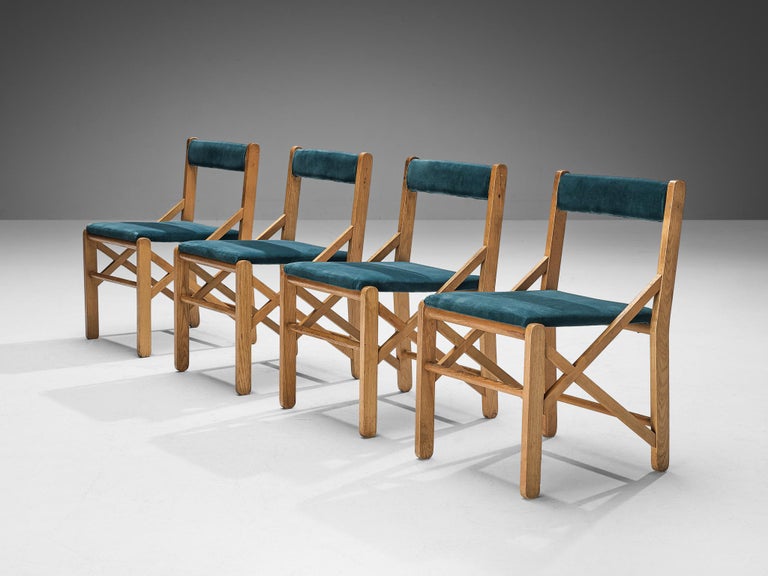 Italian Set of Four Dining Chairs With Structural Frames in Oak