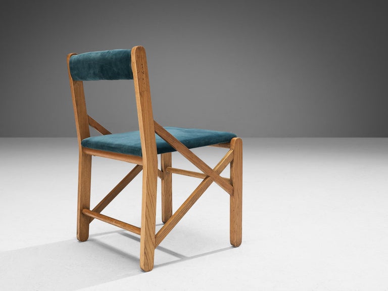 Italian Pair of Dining Chairs With Structural Frames in Oak