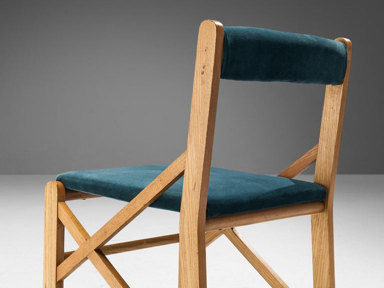 Italian Pair of Dining Chairs With Structural Frames in Oak