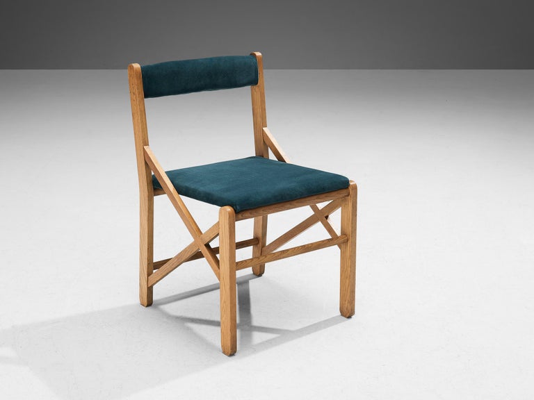 Italian Pair of Dining Chairs With Structural Frames in Oak