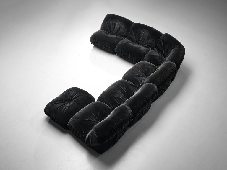 Airborne Sectional Sofa with Ottoman 'Patate' in Black Velvet Corduroy